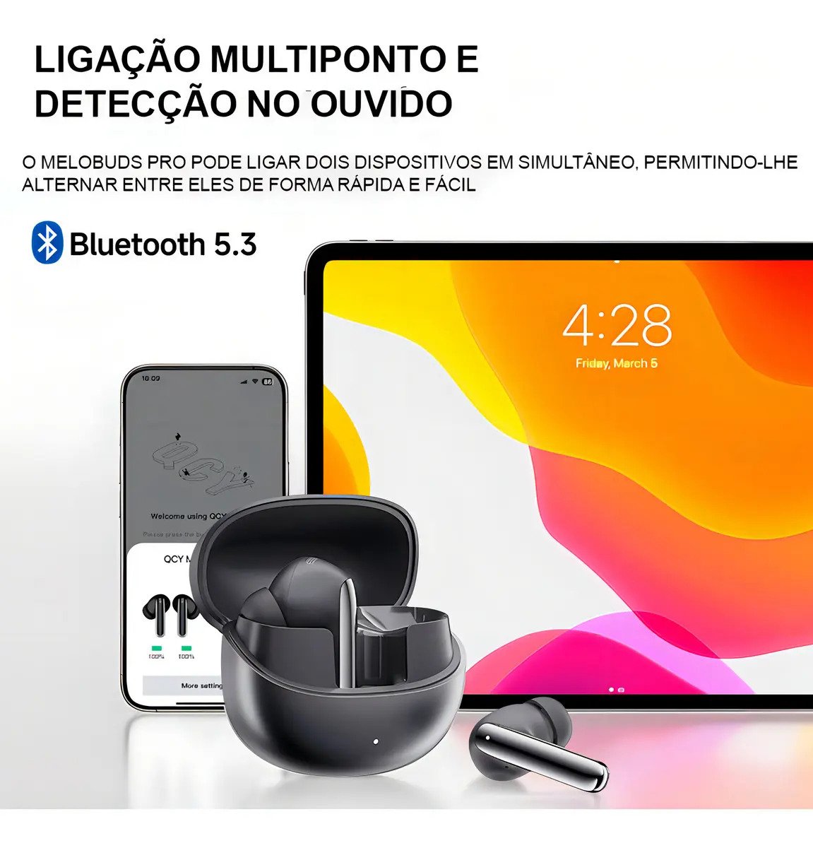 Fone QCY HT08 MeloBuds Pro ANC Bluetooth Multiponto Preto