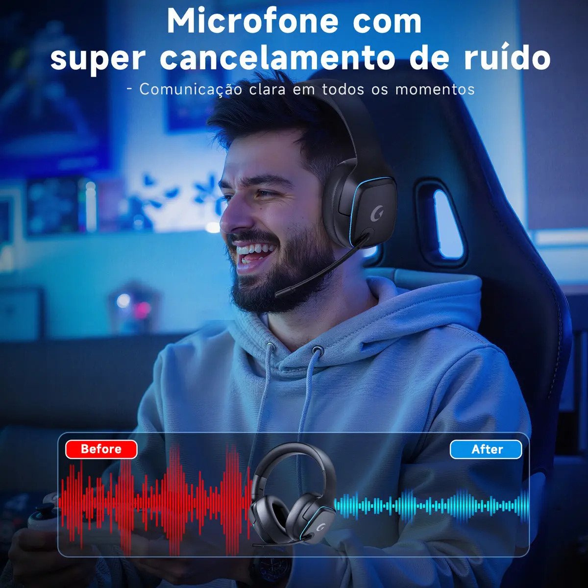 Headset Gamer OLAFVI Captain 780 Sem Fio Bluetooth RGB Preto