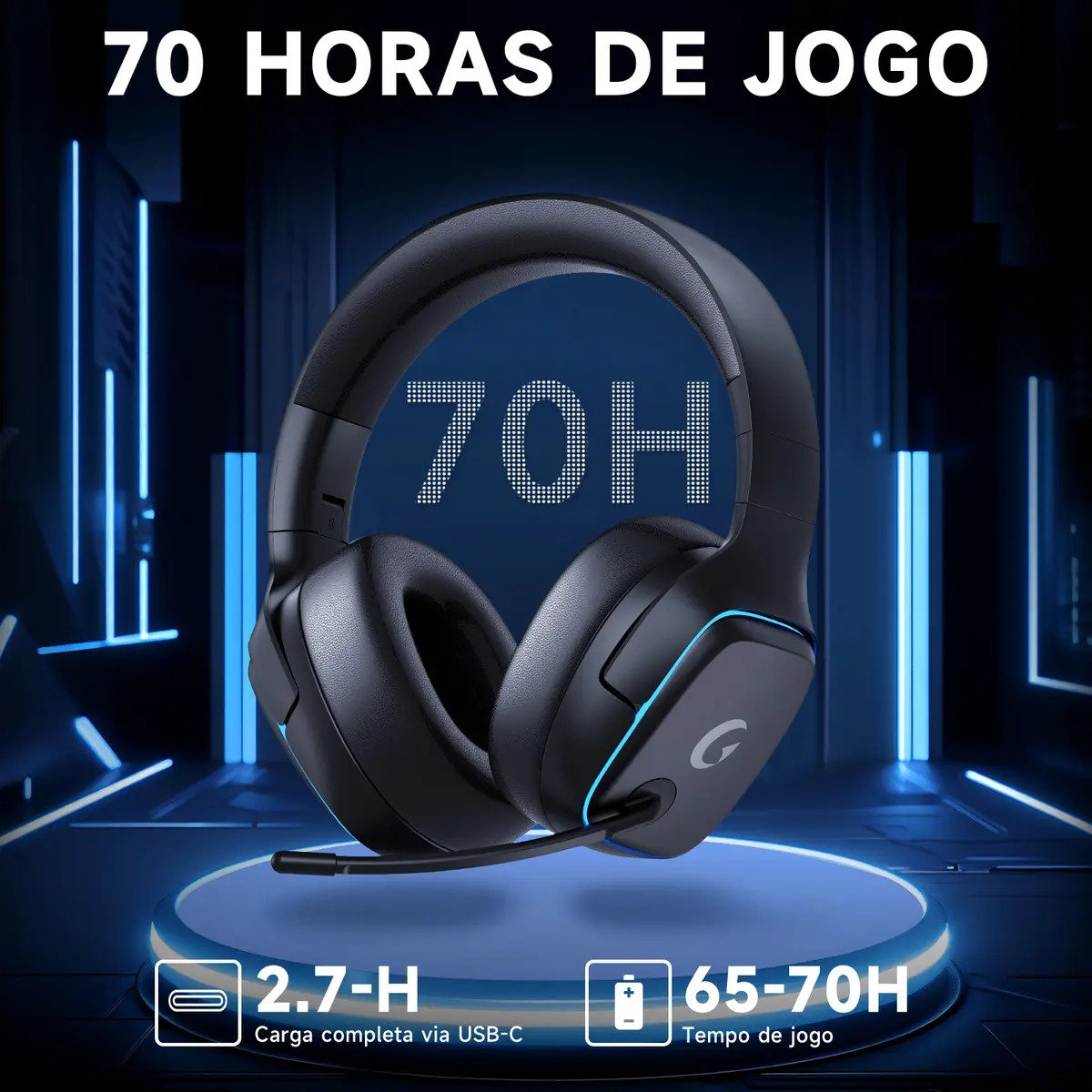 Headset Gamer OLAFVI Captain 780 Sem Fio Bluetooth RGB Preto