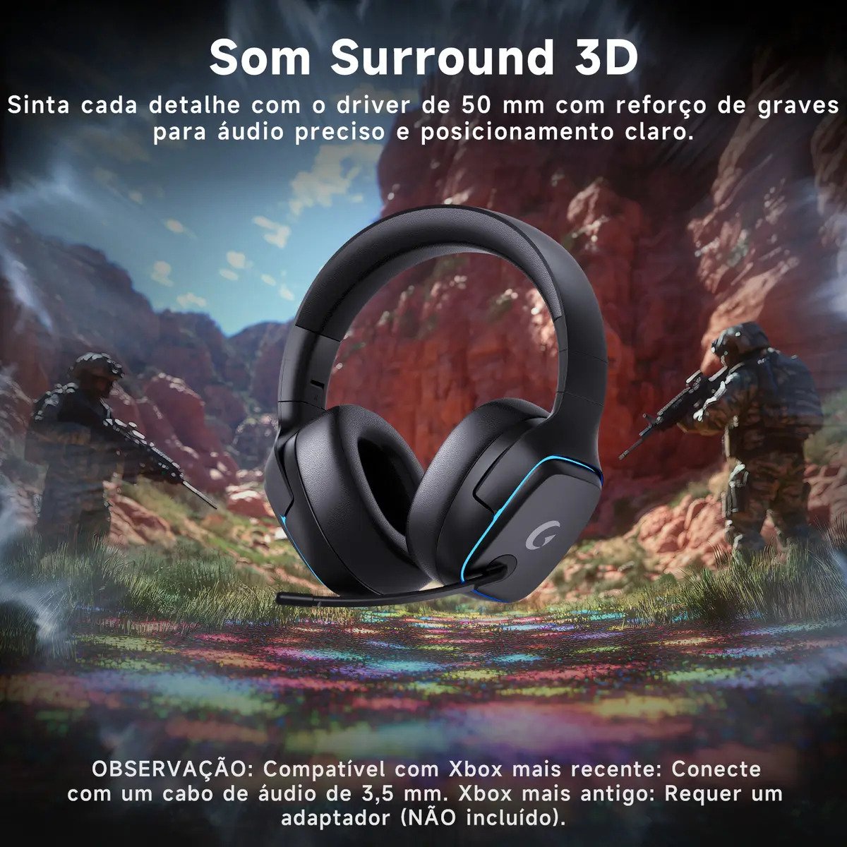 Headset Gamer OLAFVI Captain 780 Sem Fio Bluetooth RGB Preto