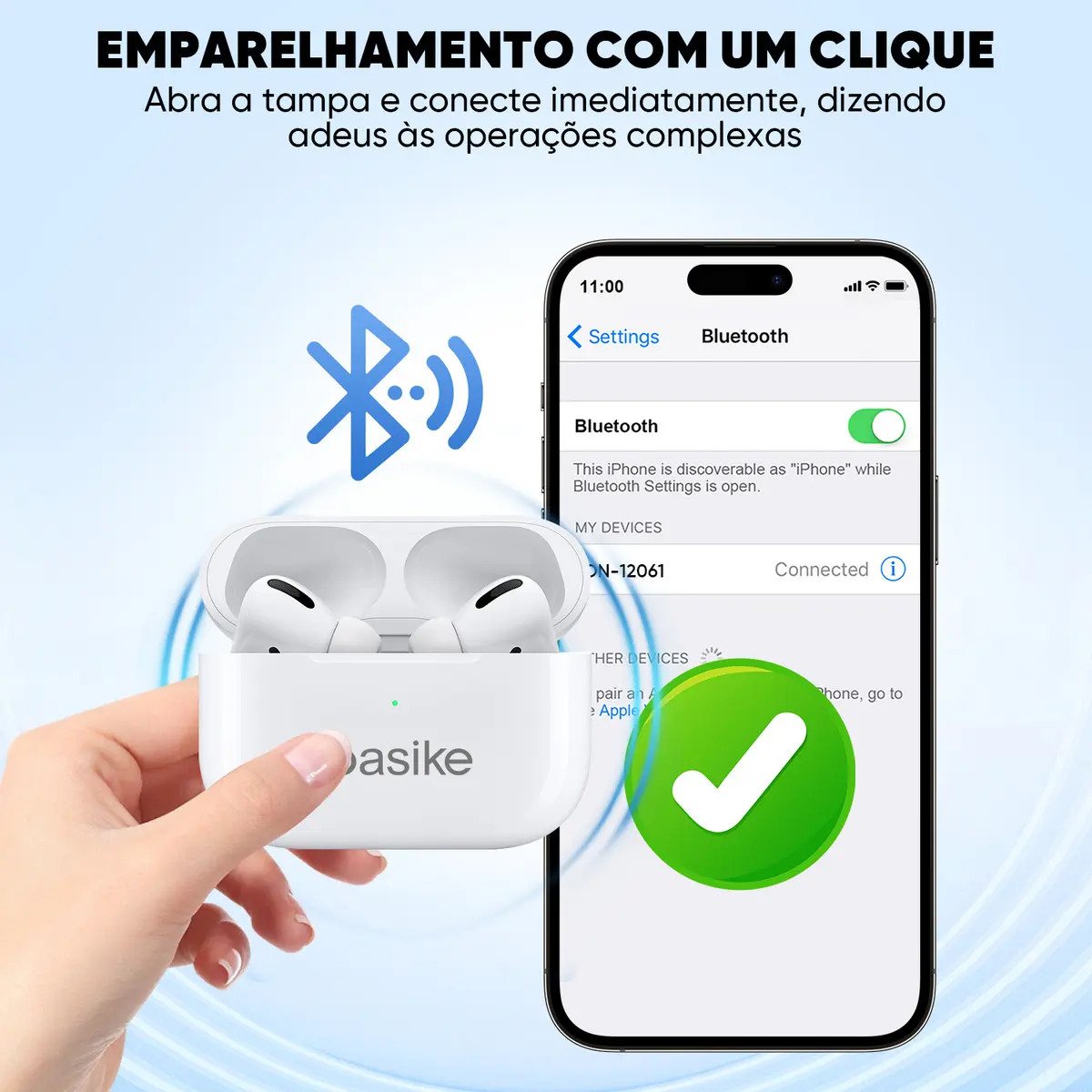Fone de Ouvido TWS Basike In-ear Sem Fio Bluetooth 5.3 com Microfone e Cancelamento de Ruído