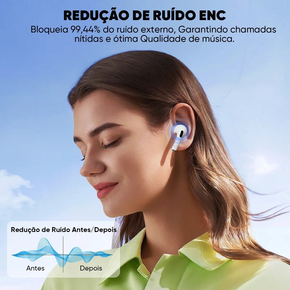 Fone de Ouvido TWS Basike In-ear Sem Fio Bluetooth 5.3 com Microfone e Cancelamento de Ruído