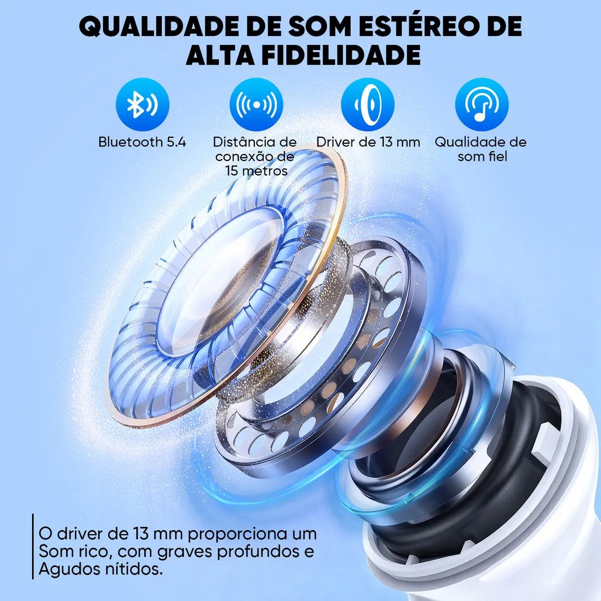 Fone de Ouvido TWS Basike In-ear Sem Fio Bluetooth 5.3 com Microfone e Cancelamento de Ruído