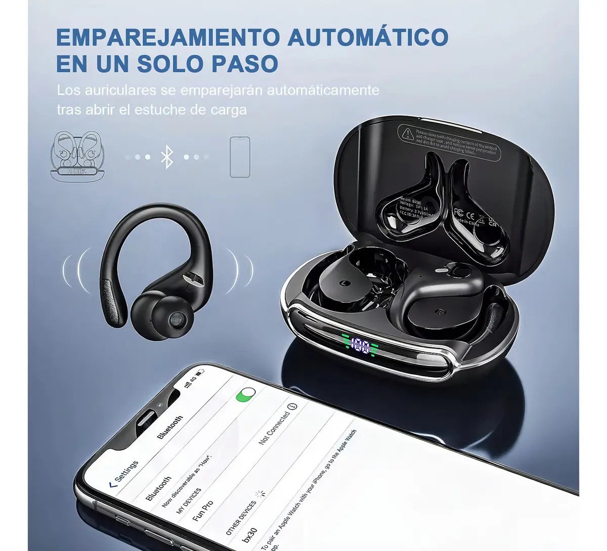 Fone de Ouvido Mertto BX30 Sem Fio Bluetooth IPX7, com Cancelamento de Ruído e LED