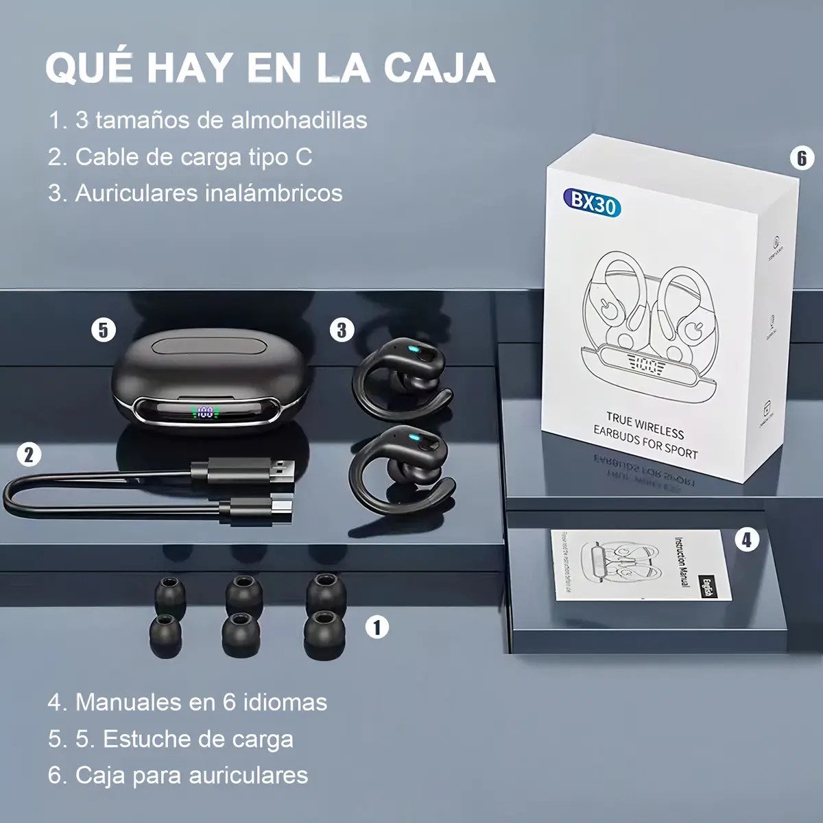 Fone de Ouvido Mertto BX30 Sem Fio Bluetooth IPX7, com Cancelamento de Ruído e LED