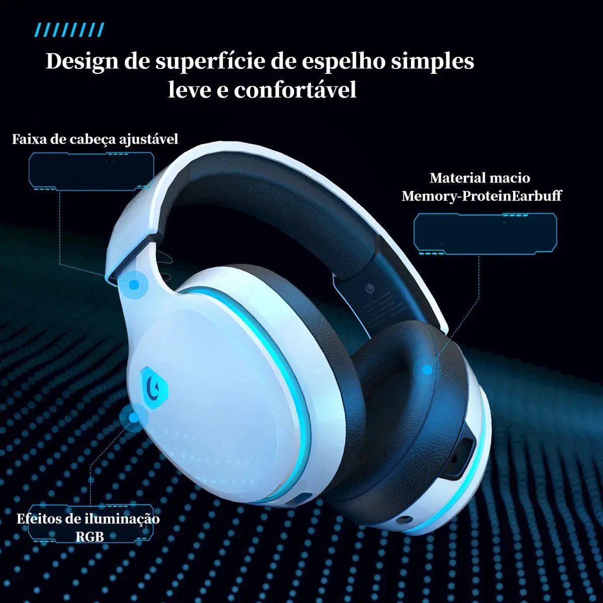 Headset Gamer Olafvi Captain 300 Sem Fio Bluetooth 5.3 com Microfone e Cancelamento de Ruído para PS5, PS4, PC e Switch - Branco