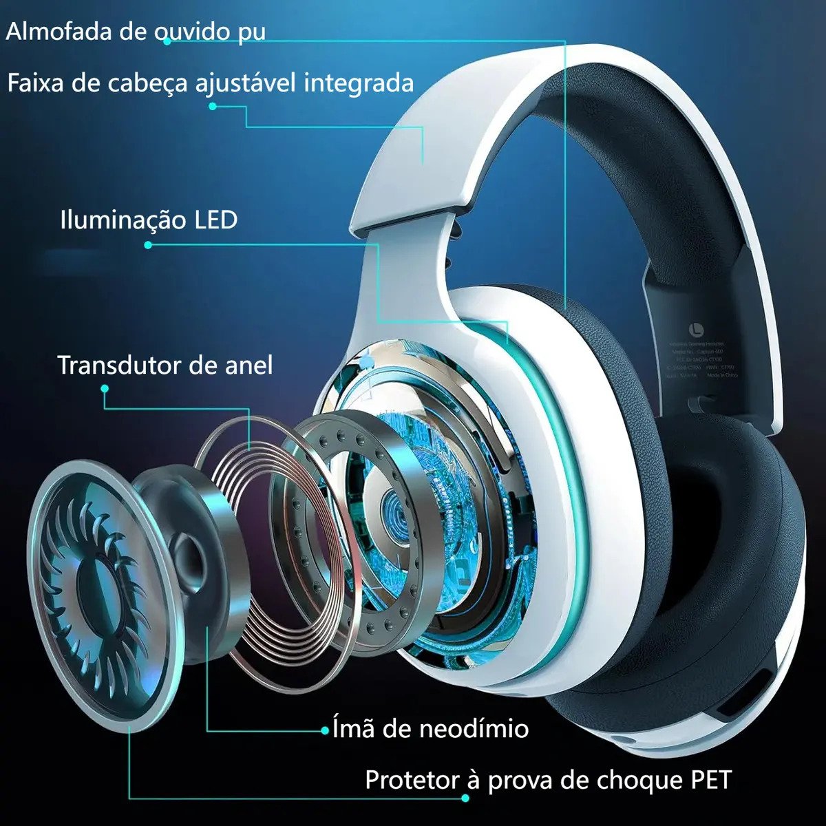 Headset Gamer Olafvi Captain 300 Sem Fio Bluetooth 5.3 com Microfone e Cancelamento de Ruído para PS5, PS4, PC e Switch - Branco