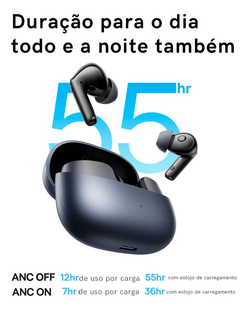 Fone de Ouvido Bluetooth Baseus Bass com ANC Preto