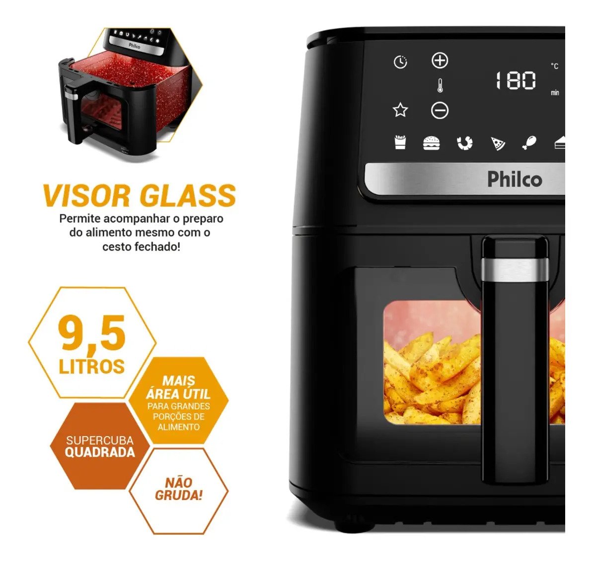 Air Fryer Philco 9,5L Visor Glass Redstone 1800W PAF95A