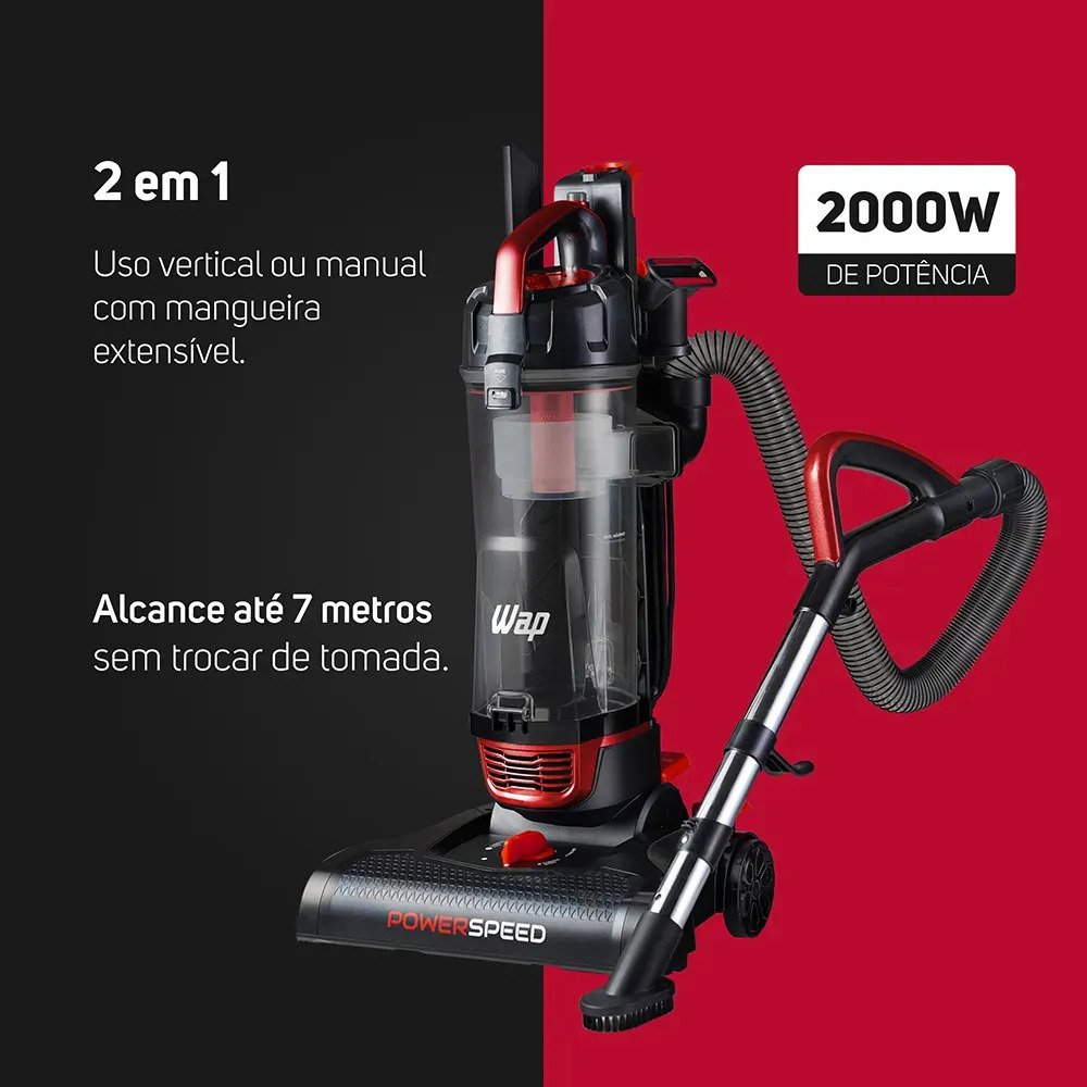 Aspirador de Po Vertical WAP Power Speed 2 em 1 2000W com Filtro HEPA