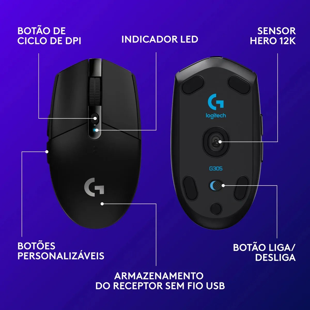Mouse Gamer Logitech G305 Lightspeed Sem Fio Preto