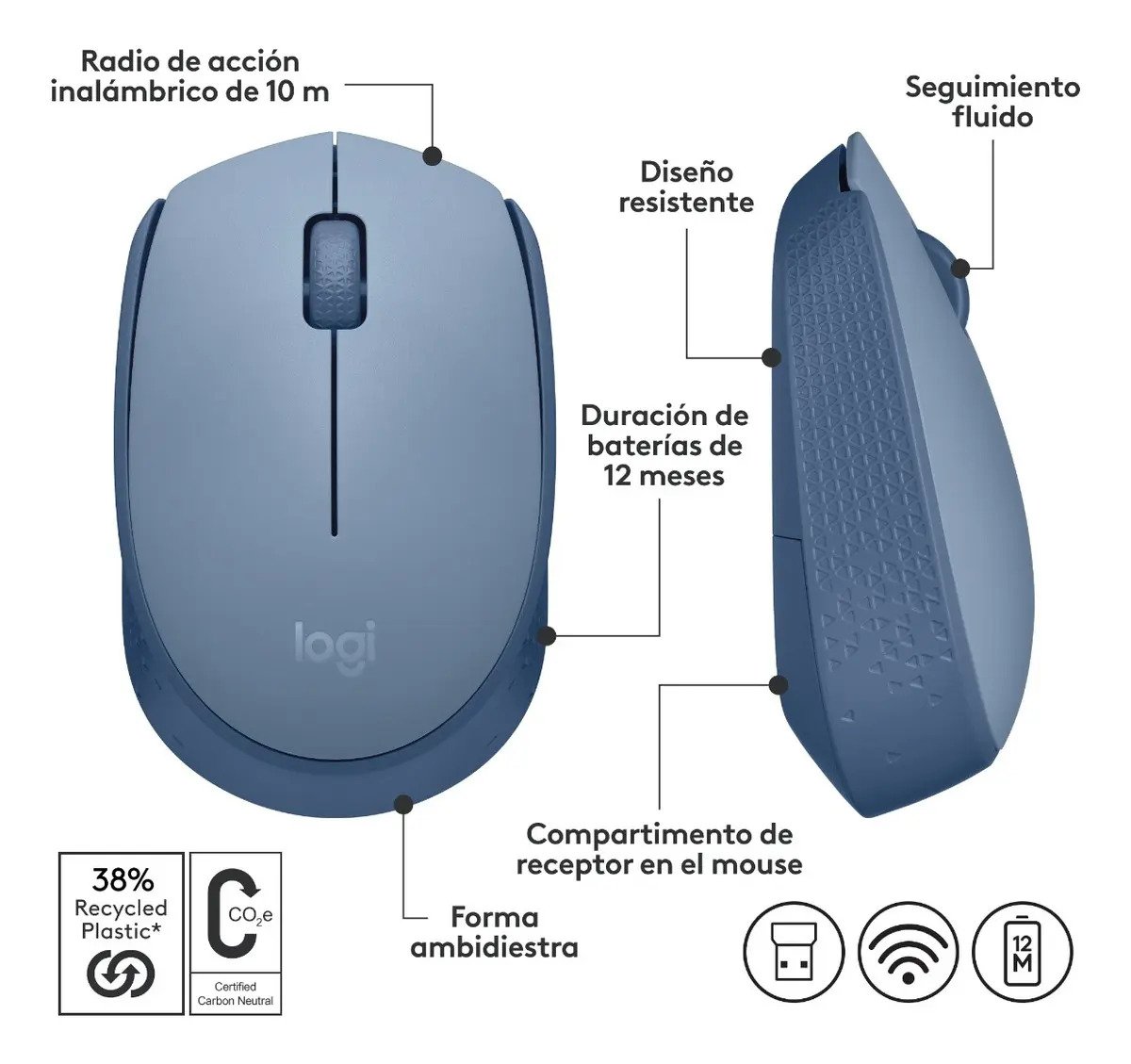 Mouse Sem Fio Logitech M170 Azul Claro