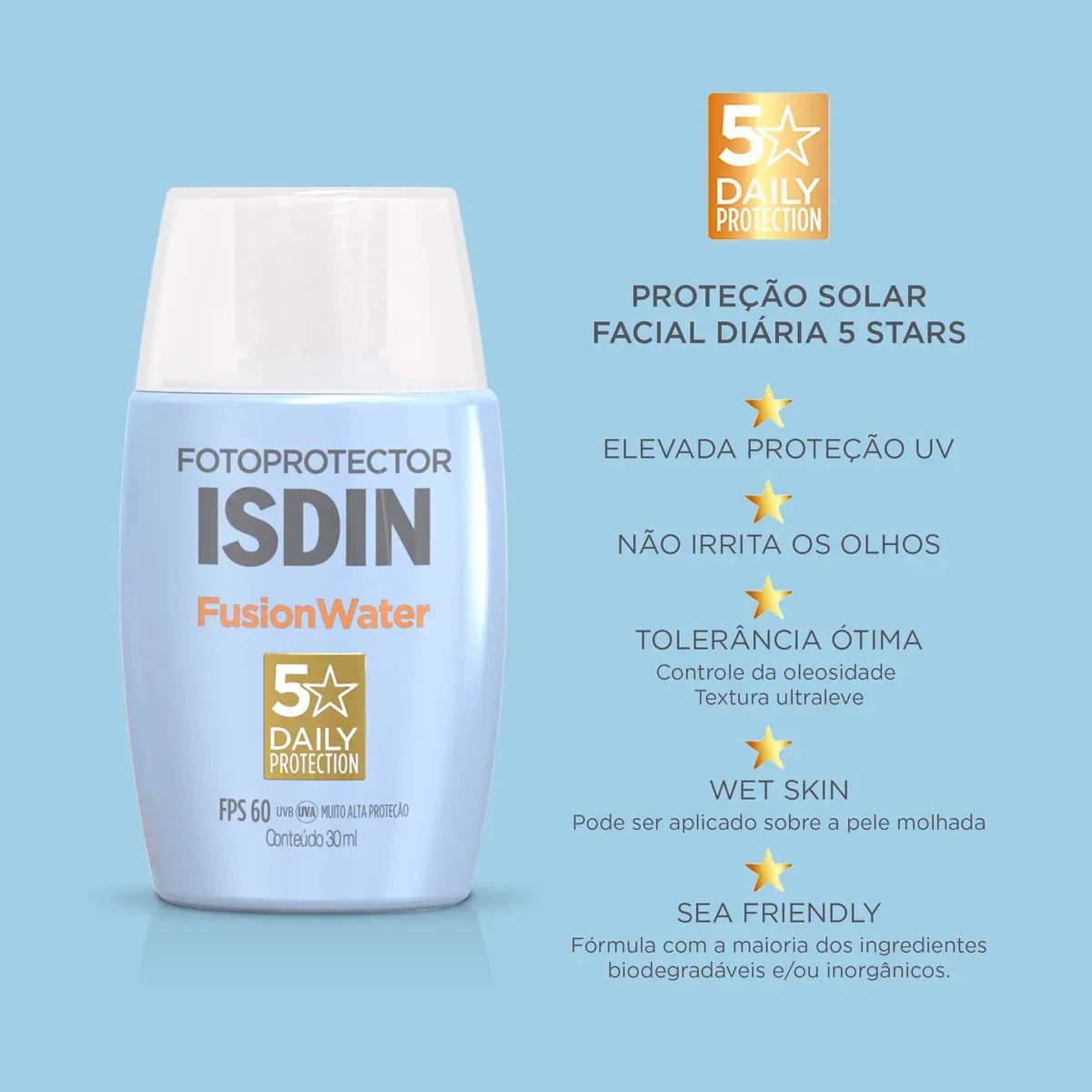 ISDIN Fusion Water 5 Stars FPS 60 30ml Protetor Solar Facial