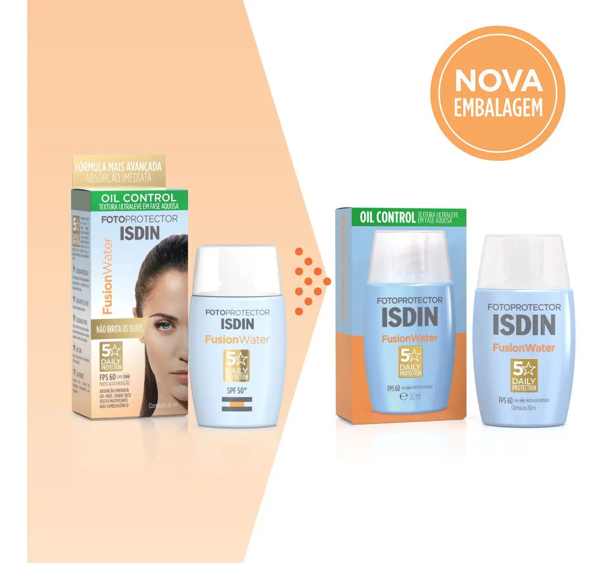 ISDIN Fusion Water 5 Stars FPS 60 30ml Protetor Solar Facial