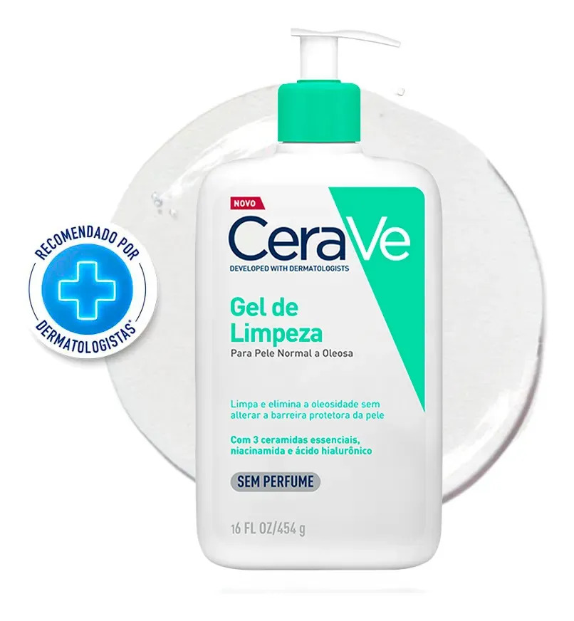 Gel de Limpeza Facial Peles Normais a Oleosas com Ácido Hialurônico CeraVe, 454g