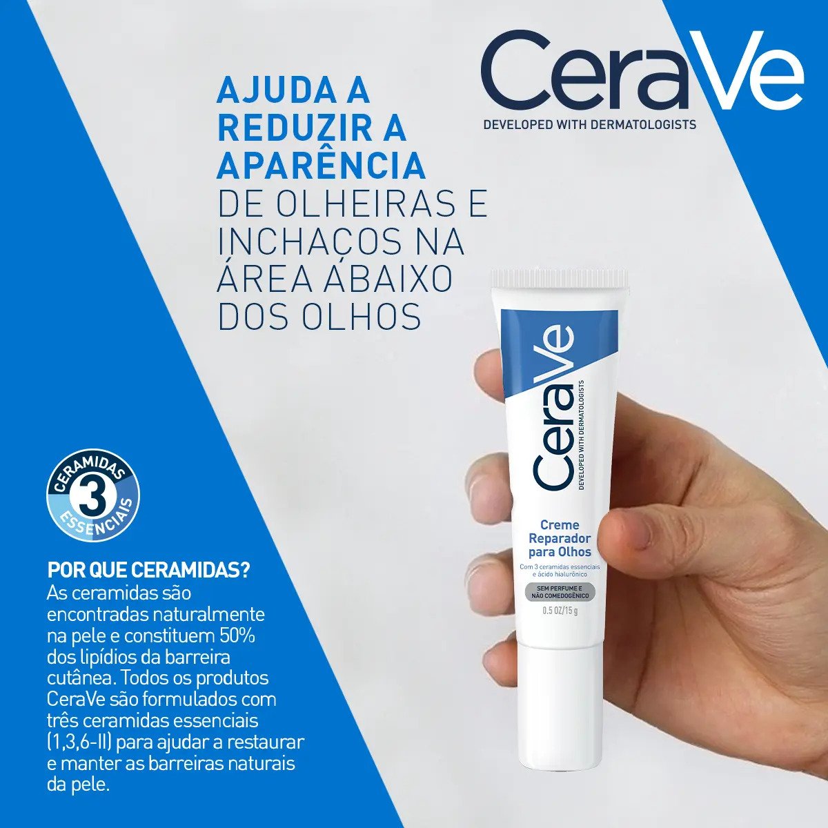 CeraVe Creme Reparador para Olhos 3 Ceramidas e Acido Hialuronico 15g