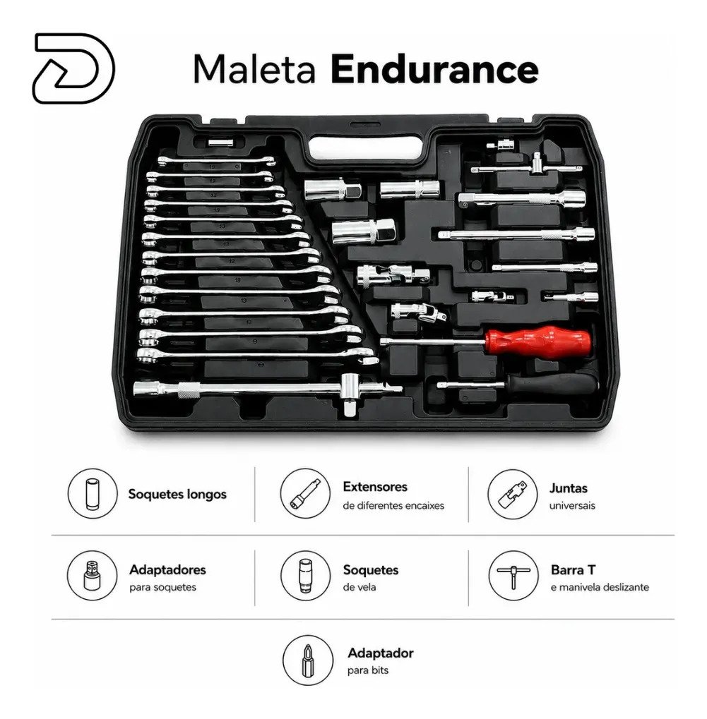 Jogo de Soquetes Deend 216 Pecas com Maleta Profissional