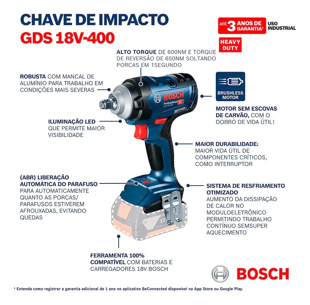 Chave de Impacto Bosch GDS 18V-400 com Maleta