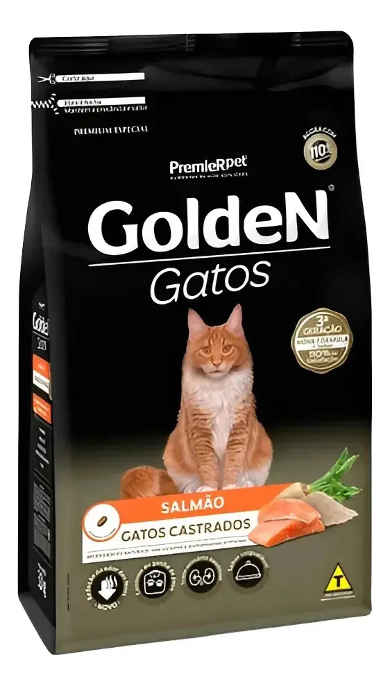Ração Golden Gatos Adultos Castrados Sabor Salmão 3kg