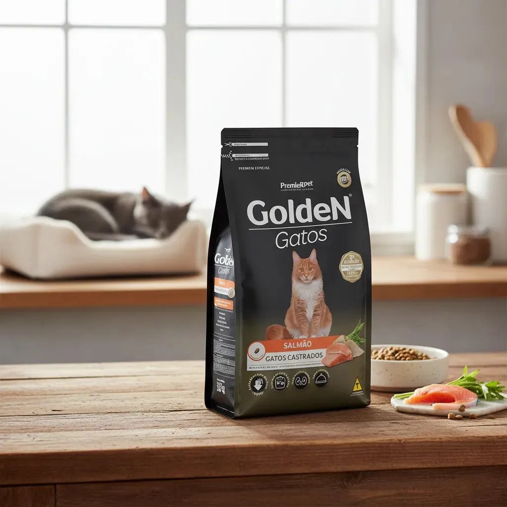 Ração Golden Gatos Adultos Castrados Sabor Salmão 3kg