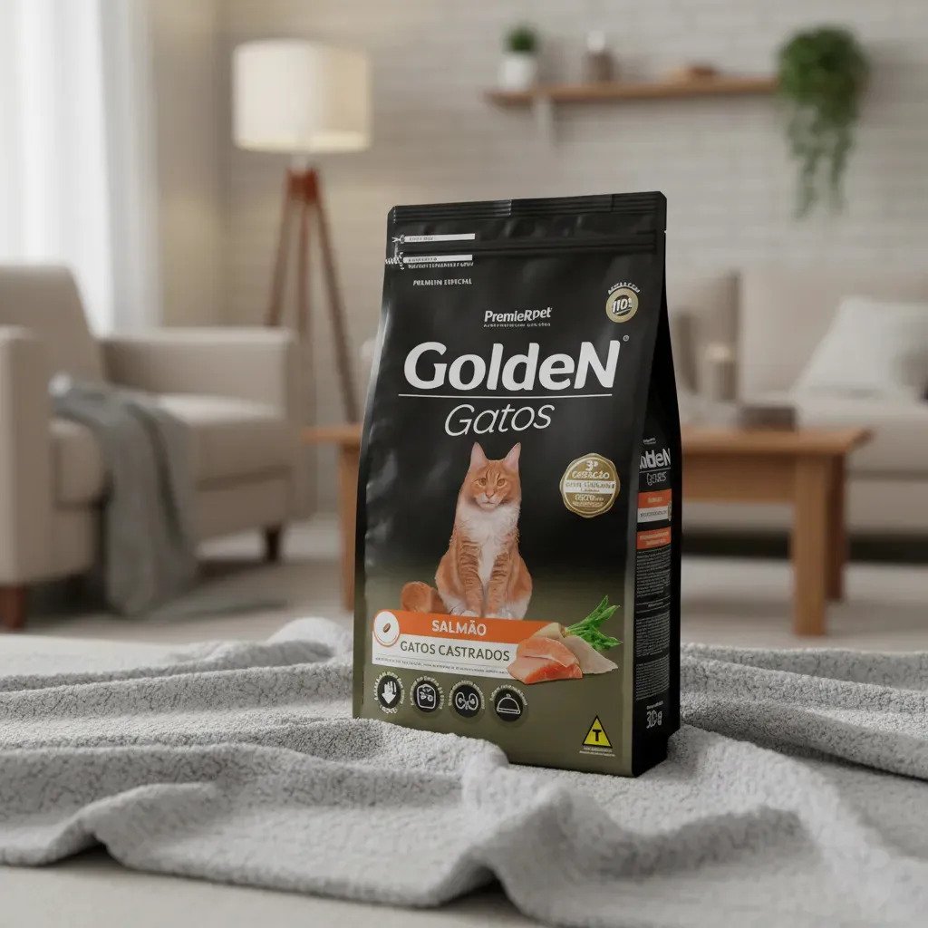 Ração Golden Gatos Adultos Castrados Sabor Salmão 3kg