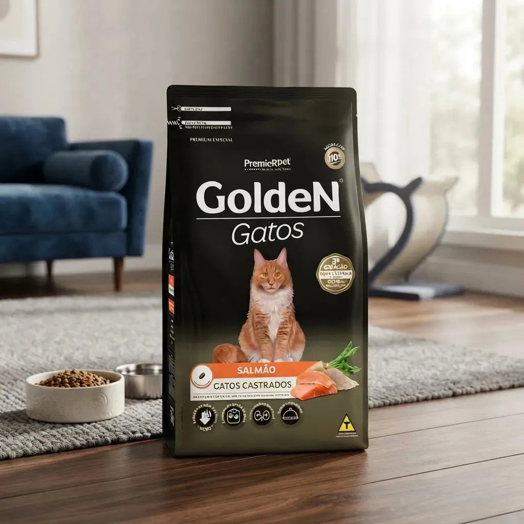 Ração Golden Gatos Adultos Castrados Sabor Salmão 3kg