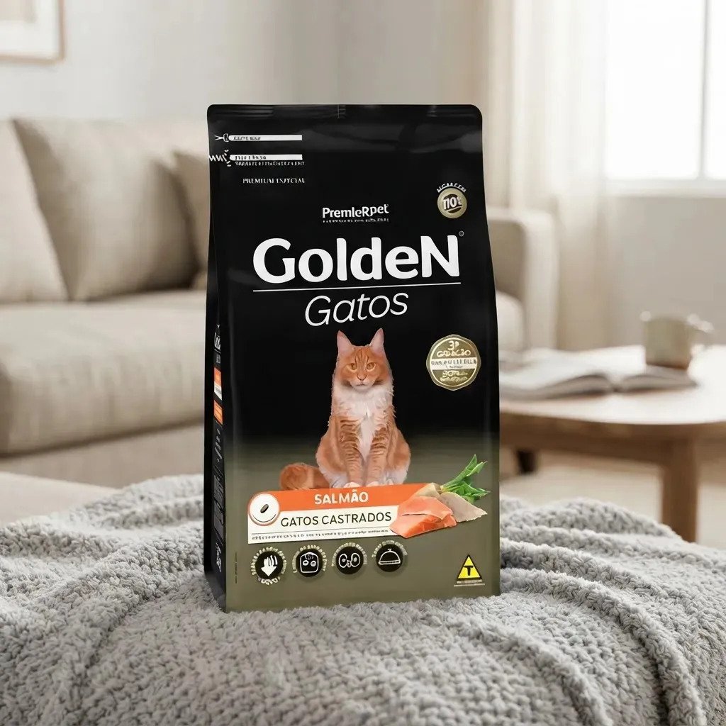 Ração Golden Gatos Adultos Castrados Sabor Salmão 3kg