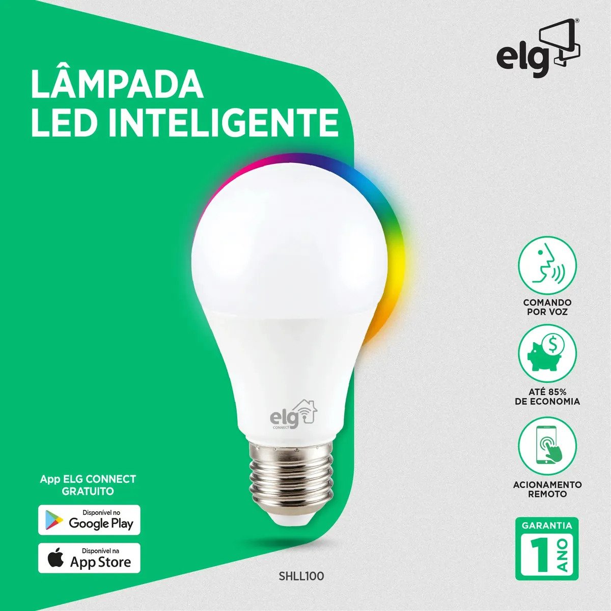 Lampada Inteligente LED ELG SHLL100 10W RGB Wi-Fi