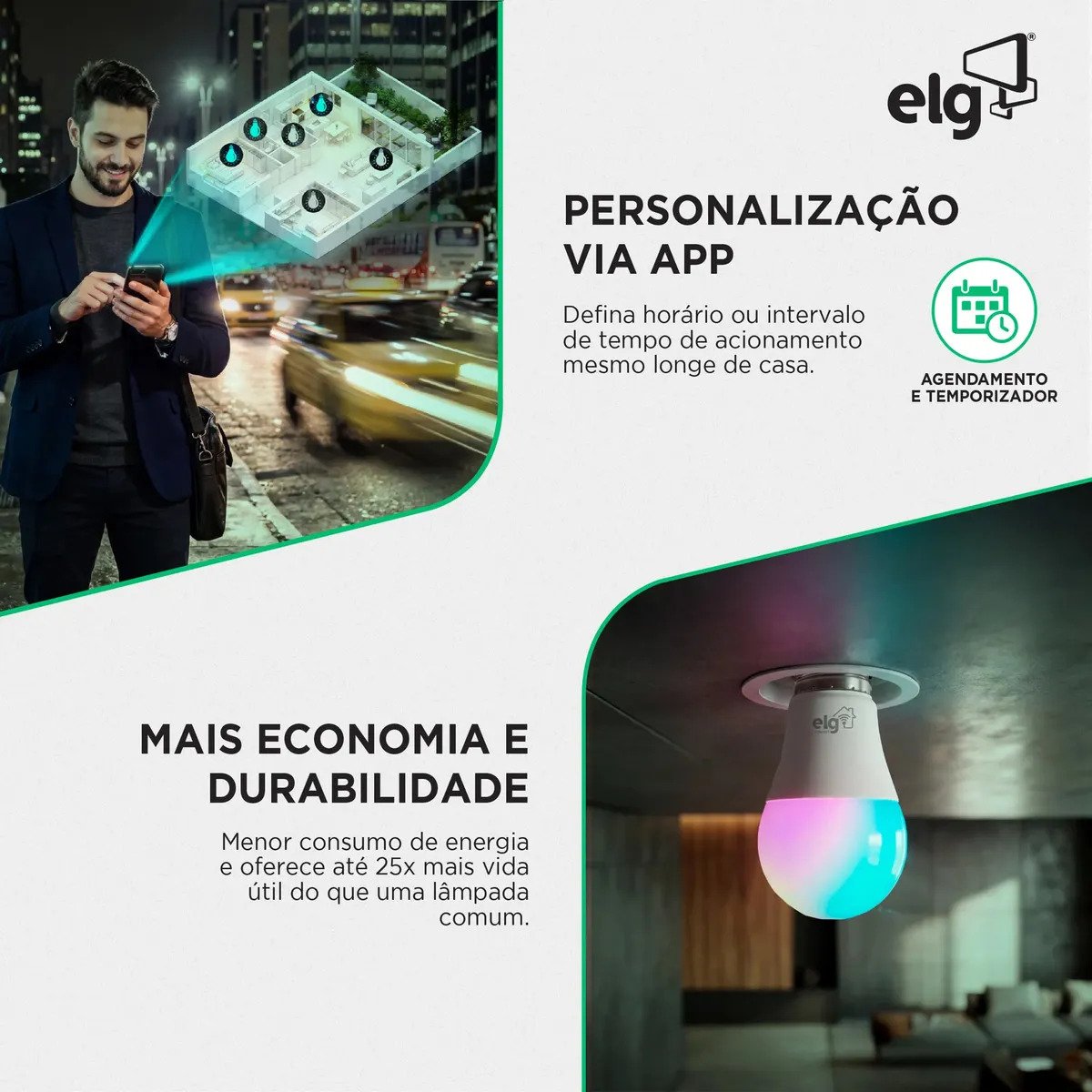 Lampada Inteligente LED ELG SHLL100 10W RGB Wi-Fi