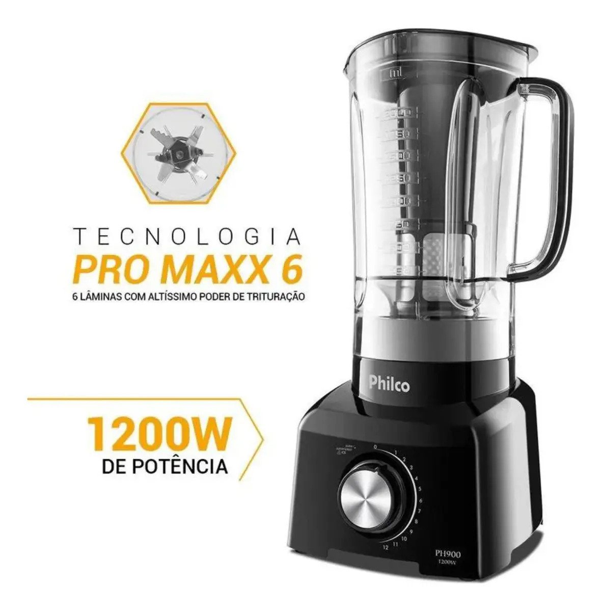 Liquidificador Philco 1200W 3L 12 Velocidades Preto PH900