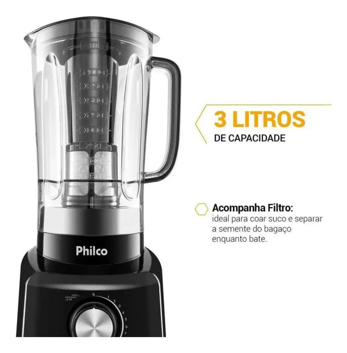 Liquidificador Philco 1200W 3L 12 Velocidades Preto PH900