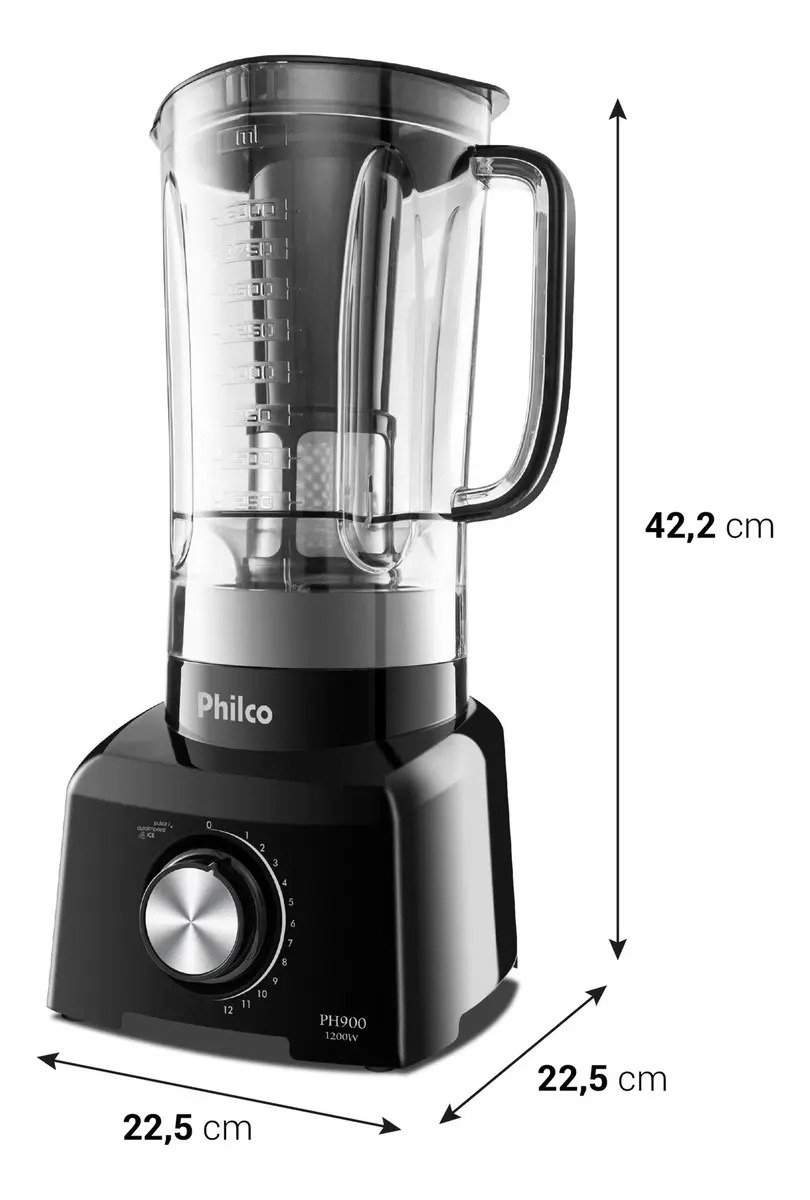 Liquidificador Philco 1200W 3L 12 Velocidades Preto PH900