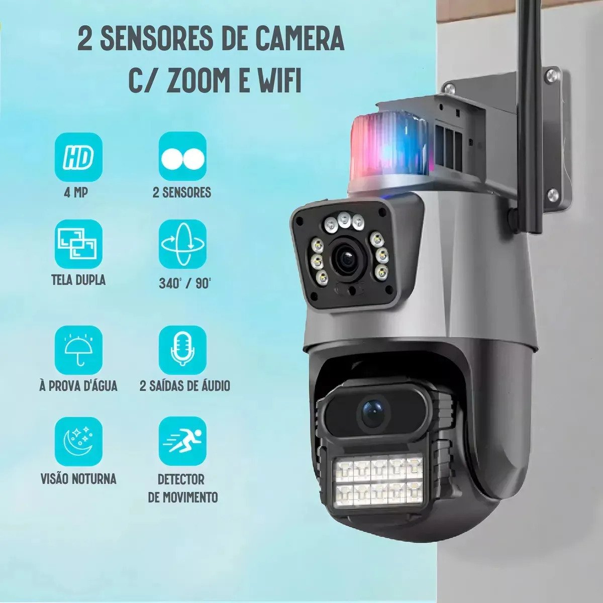 Câmera de Segurança Wi-Fi Externa Lente Dupla 3MP 360° G.Eye
