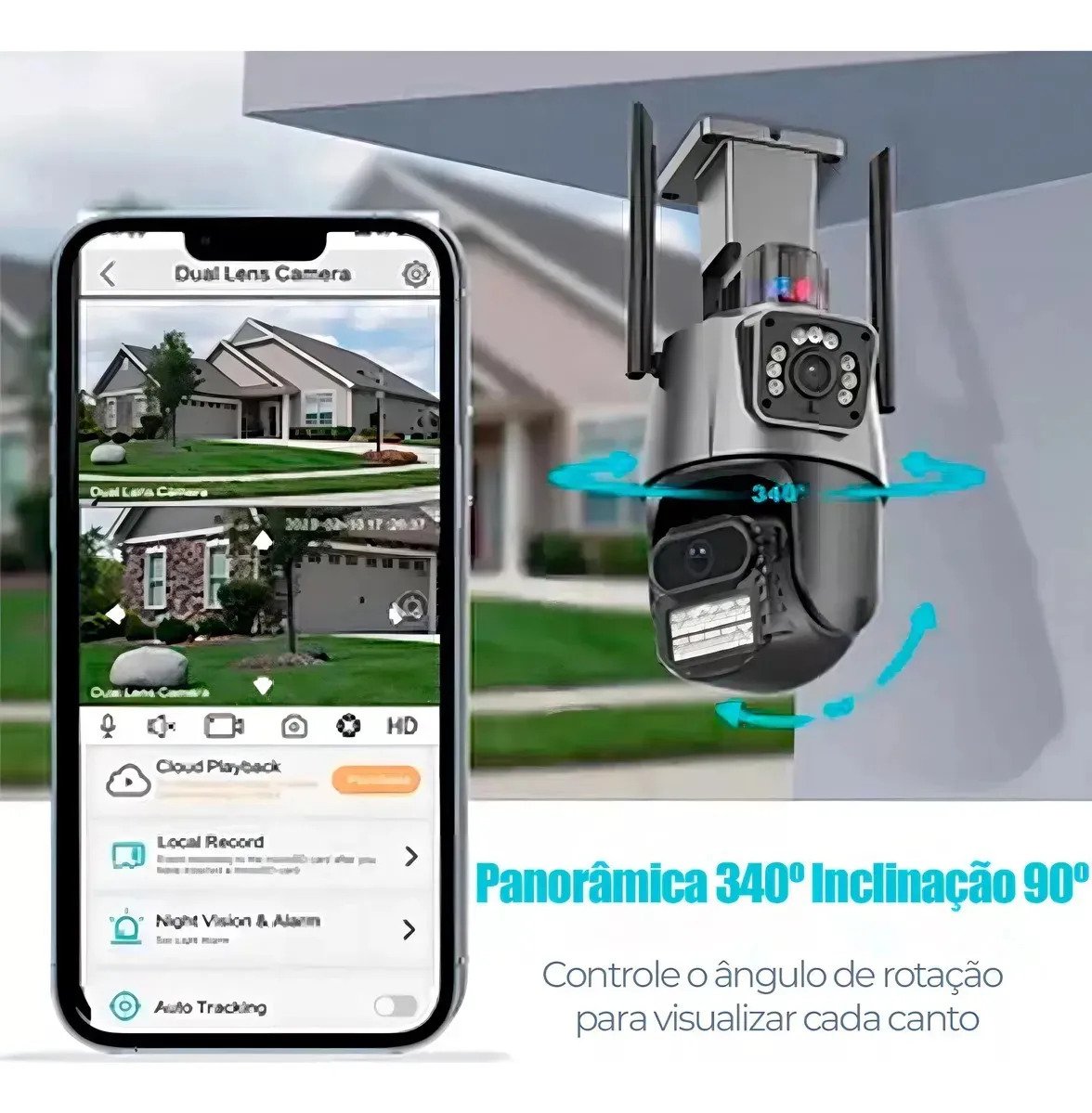 Câmera de Segurança Wi-Fi Externa Lente Dupla 3MP 360° G.Eye