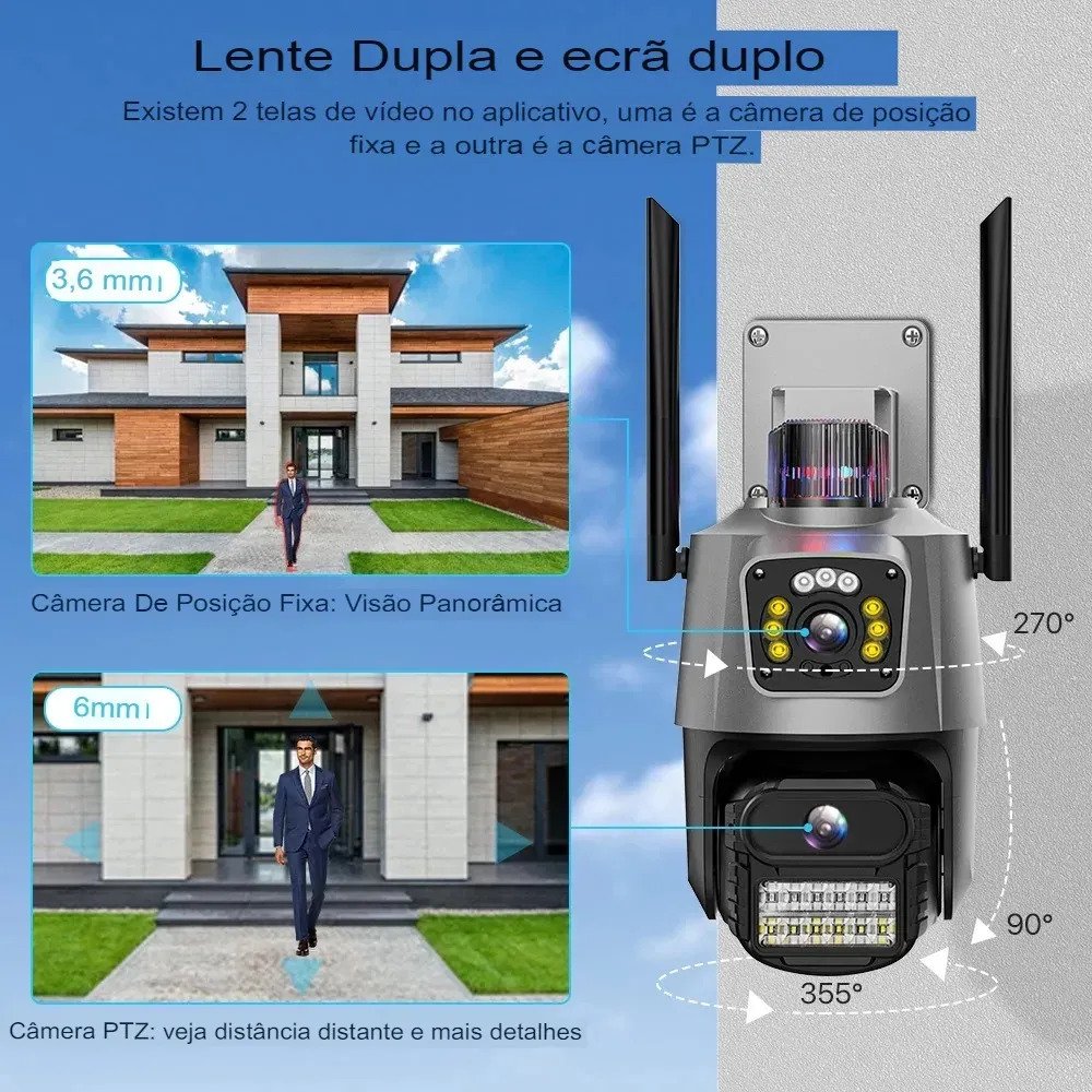 Câmera de Segurança Wi-Fi Externa Lente Dupla 3MP 360° G.Eye