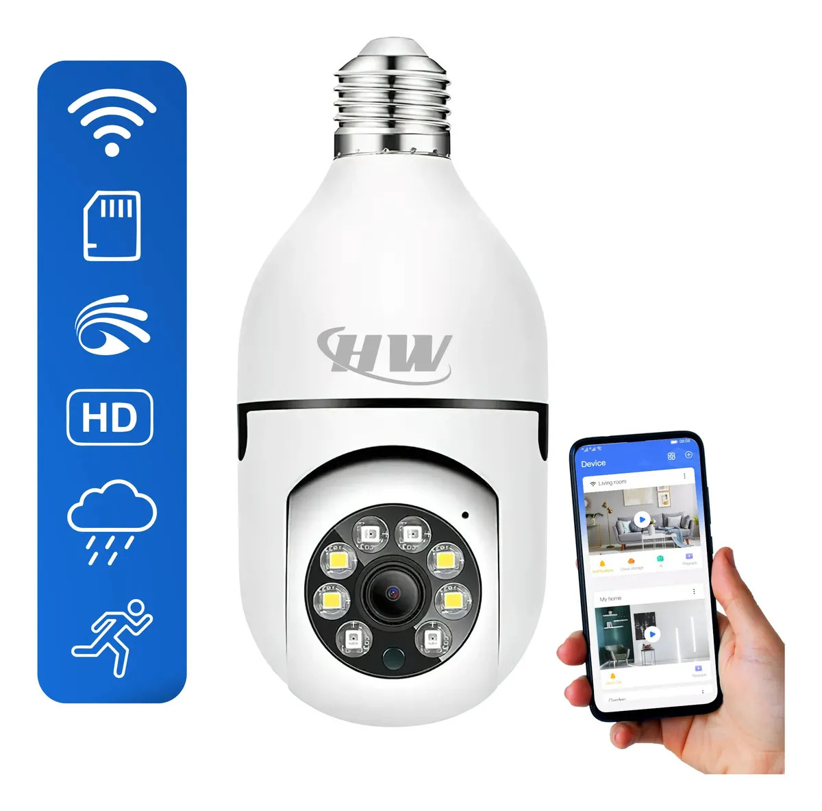 Câmera de Segurança Wi-Fi Lâmpada E27 360° Full HD HW