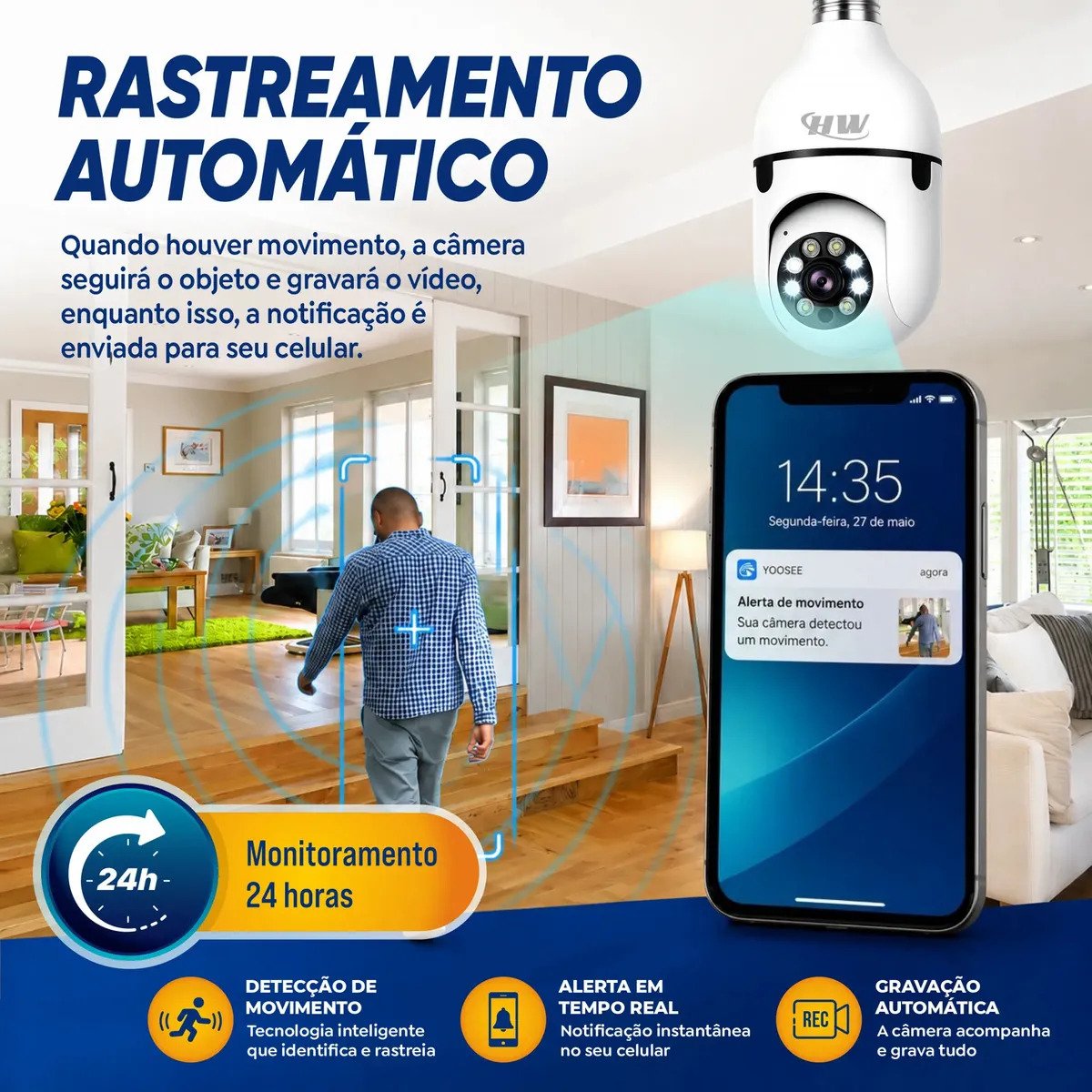 Câmera de Segurança Wi-Fi Lâmpada E27 360° Full HD HW