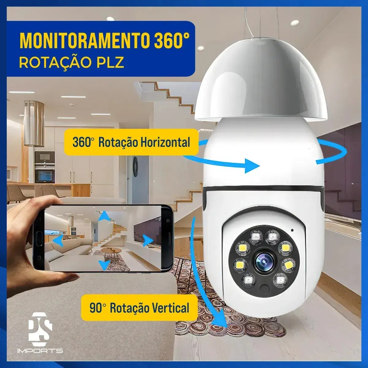 Câmera de Segurança Wi-Fi Lâmpada E27 360° Full HD HW