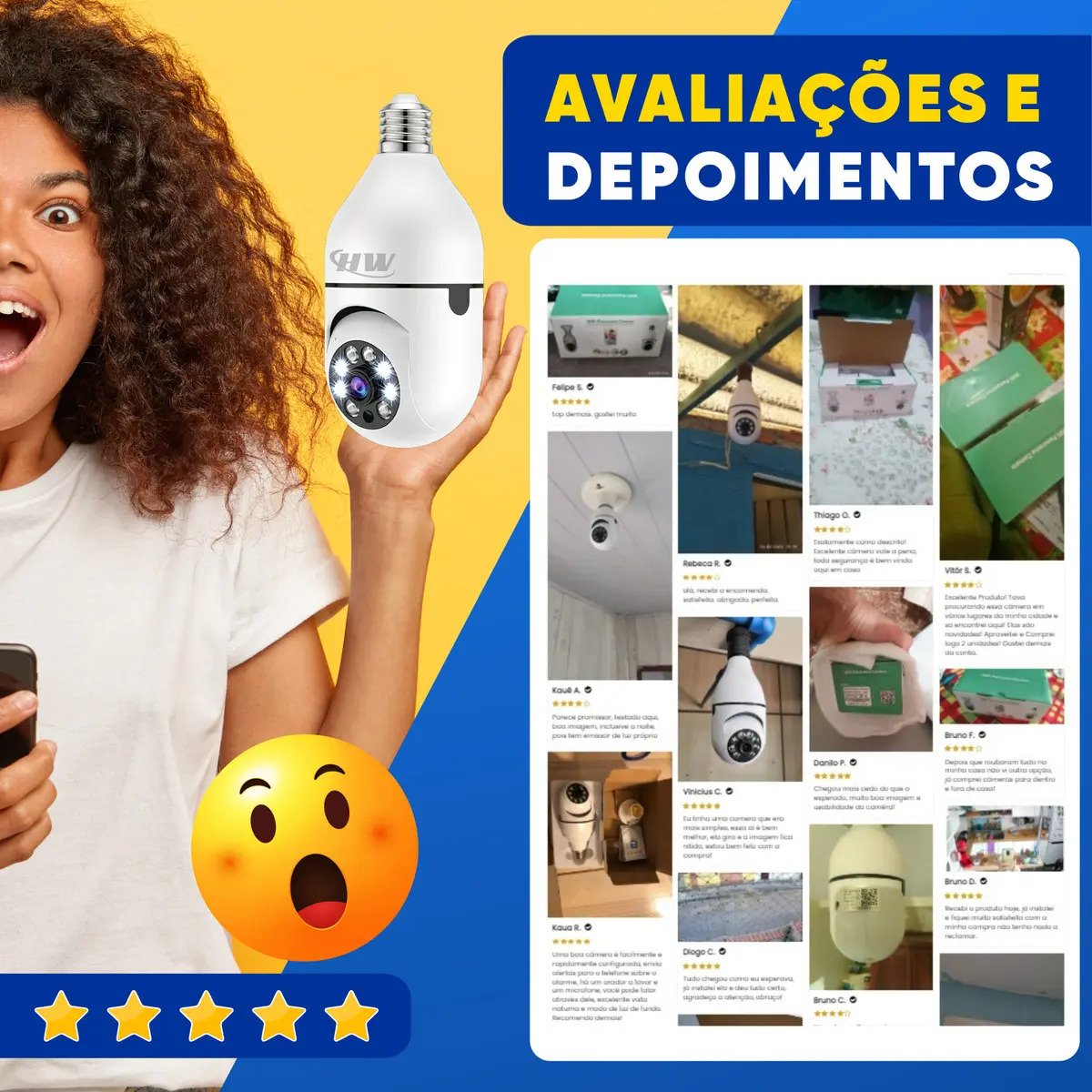 Câmera de Segurança Wi-Fi Lâmpada E27 360° Full HD HW