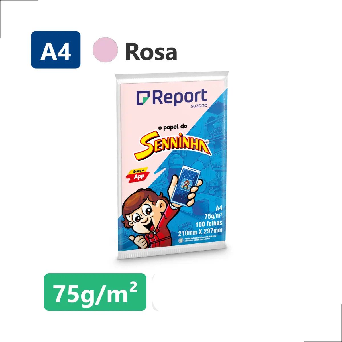 Papel Sulfite A4 Rosa 75g 100 Folhas Report Senninha Multifunção