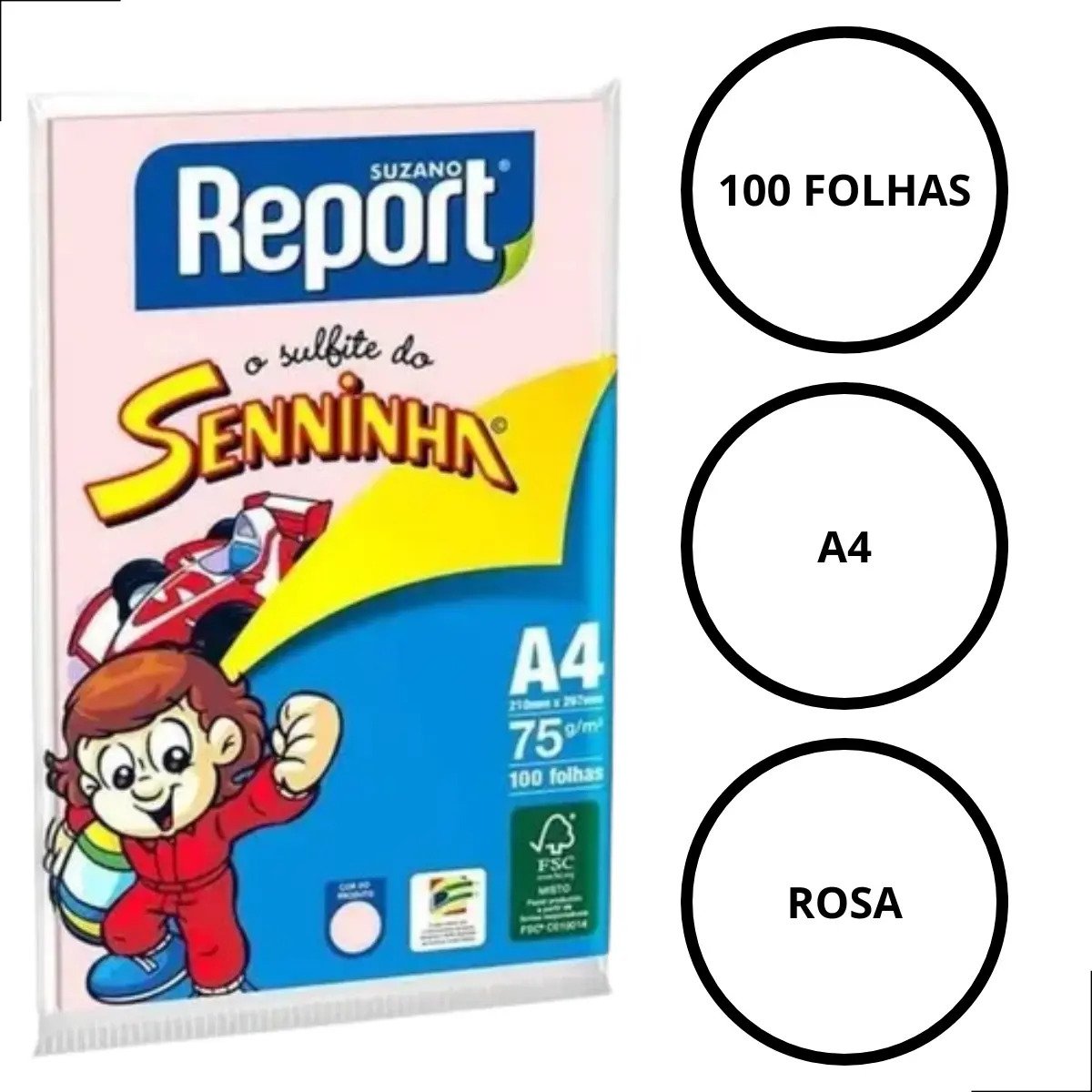 Papel Sulfite A4 Rosa 75g 100 Folhas Report Senninha Multifunção