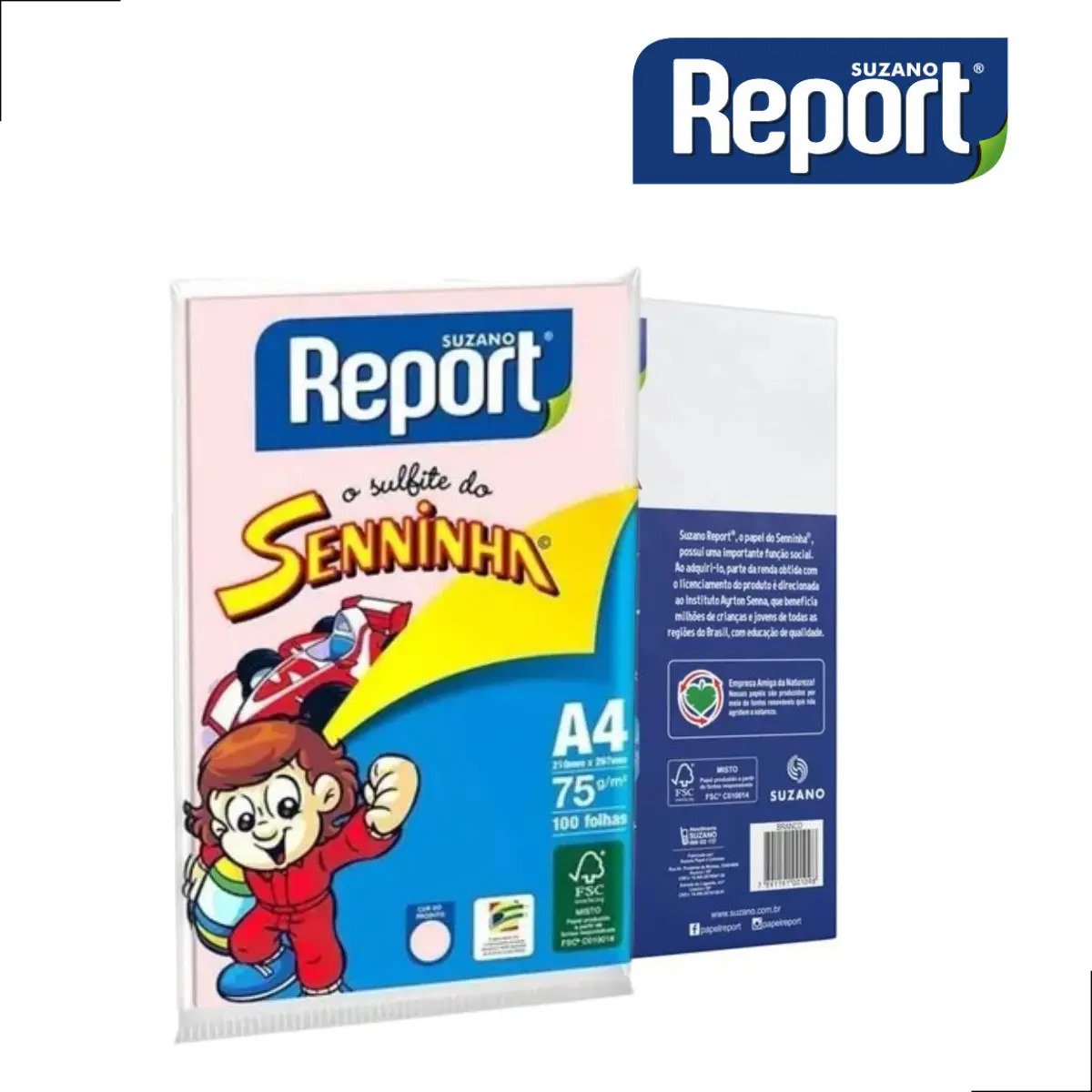 Papel Sulfite A4 Rosa 75g 100 Folhas Report Senninha Multifunção