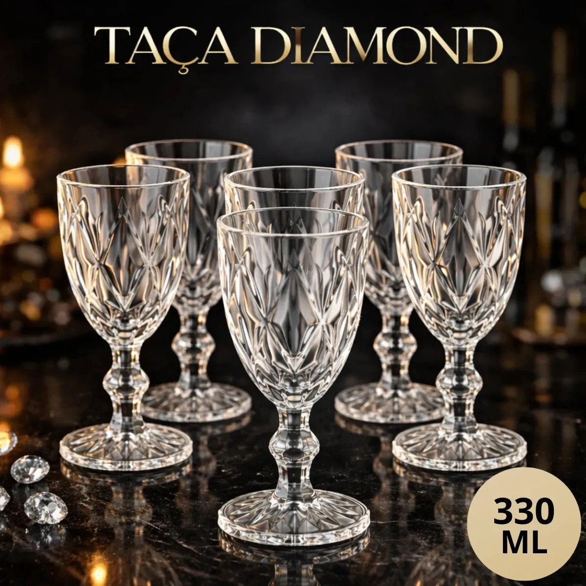 Kit 6 Taças Diamond 330ml em Cristal Starhouse