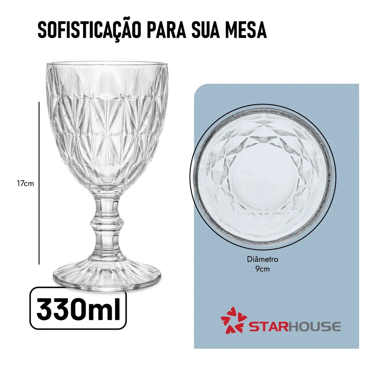 Kit 6 Taças Diamond 330ml em Cristal Starhouse