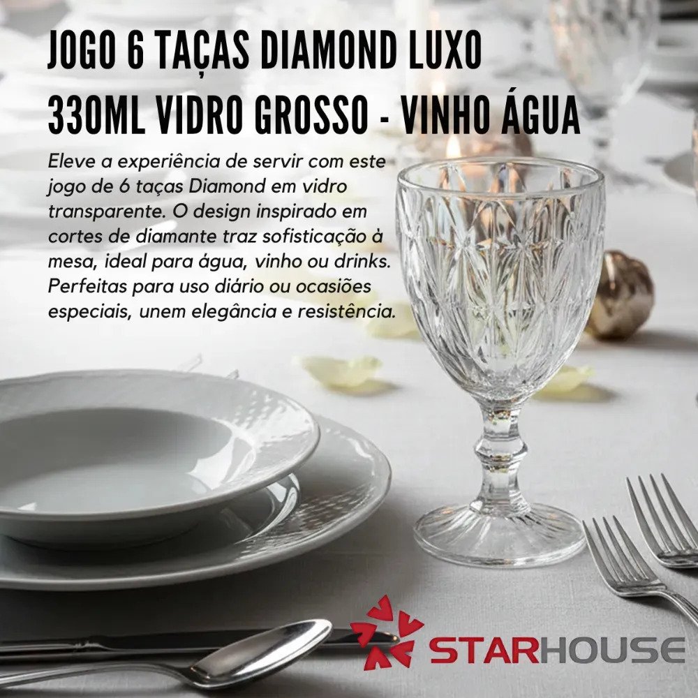 Kit 6 Taças Diamond 330ml em Cristal Starhouse