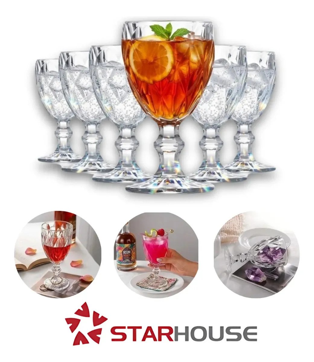 Kit 6 Taças Diamond 330ml em Cristal Starhouse