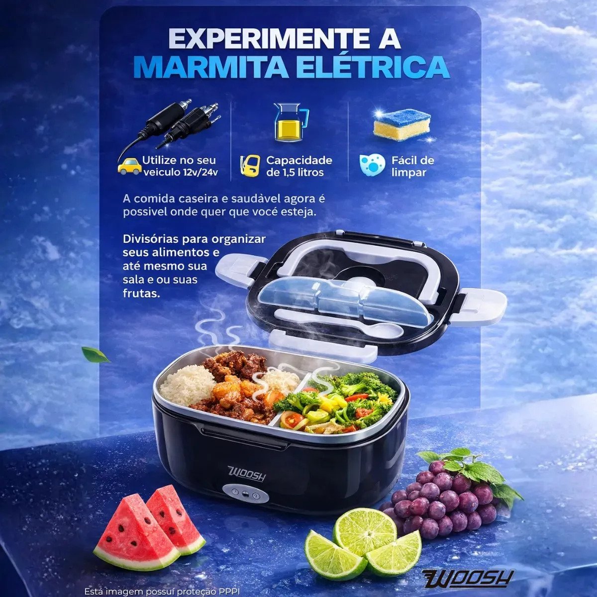 Marmita Elétrica Woosh 1,5L Bivolt Preta