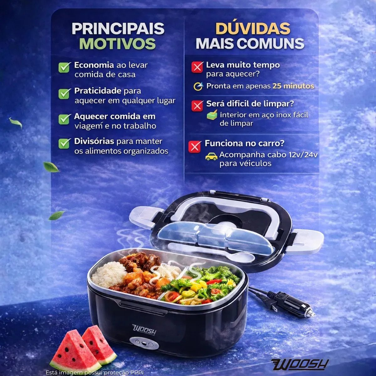 Marmita Elétrica Woosh 1,5L Bivolt Preta