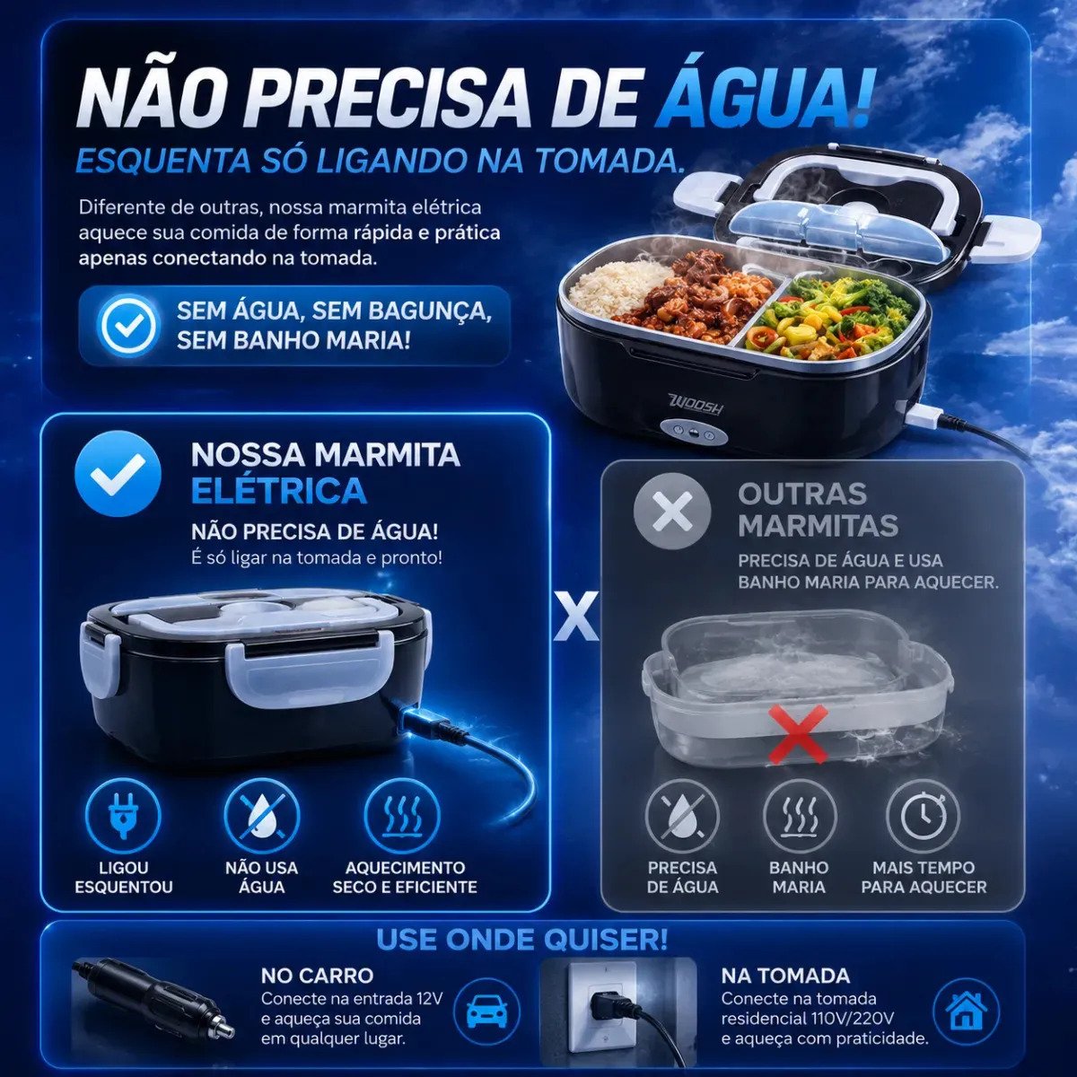 Marmita Elétrica Woosh 1,5L Bivolt Preta