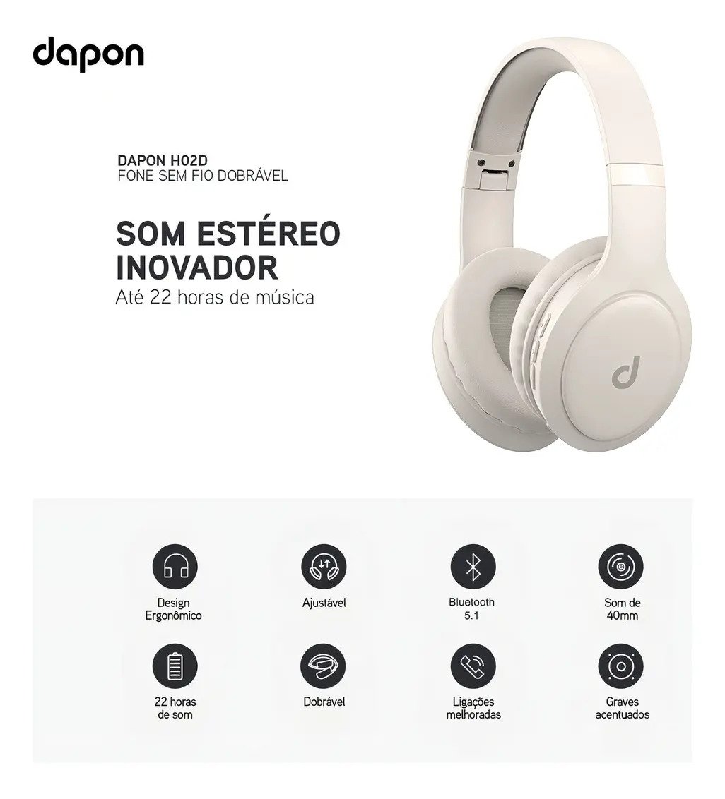 Fone de Ouvido Headphone Bluetooth Dapon H02D 22h